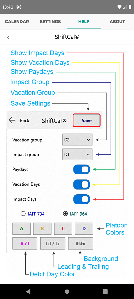 ShiftCal settings on Android