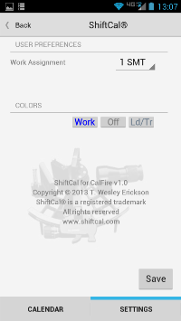 ShiftCal settings on iPhone