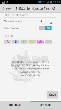 ShiftCal settings on Android