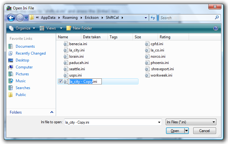 File has been renamed to shiftcal.ini