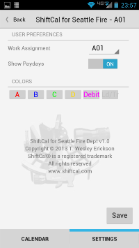 ShiftCal settings on Android
